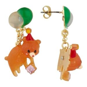 N2 - AQPP102 Cuddly bear post earrings French enamel jewelry bear with hat and
